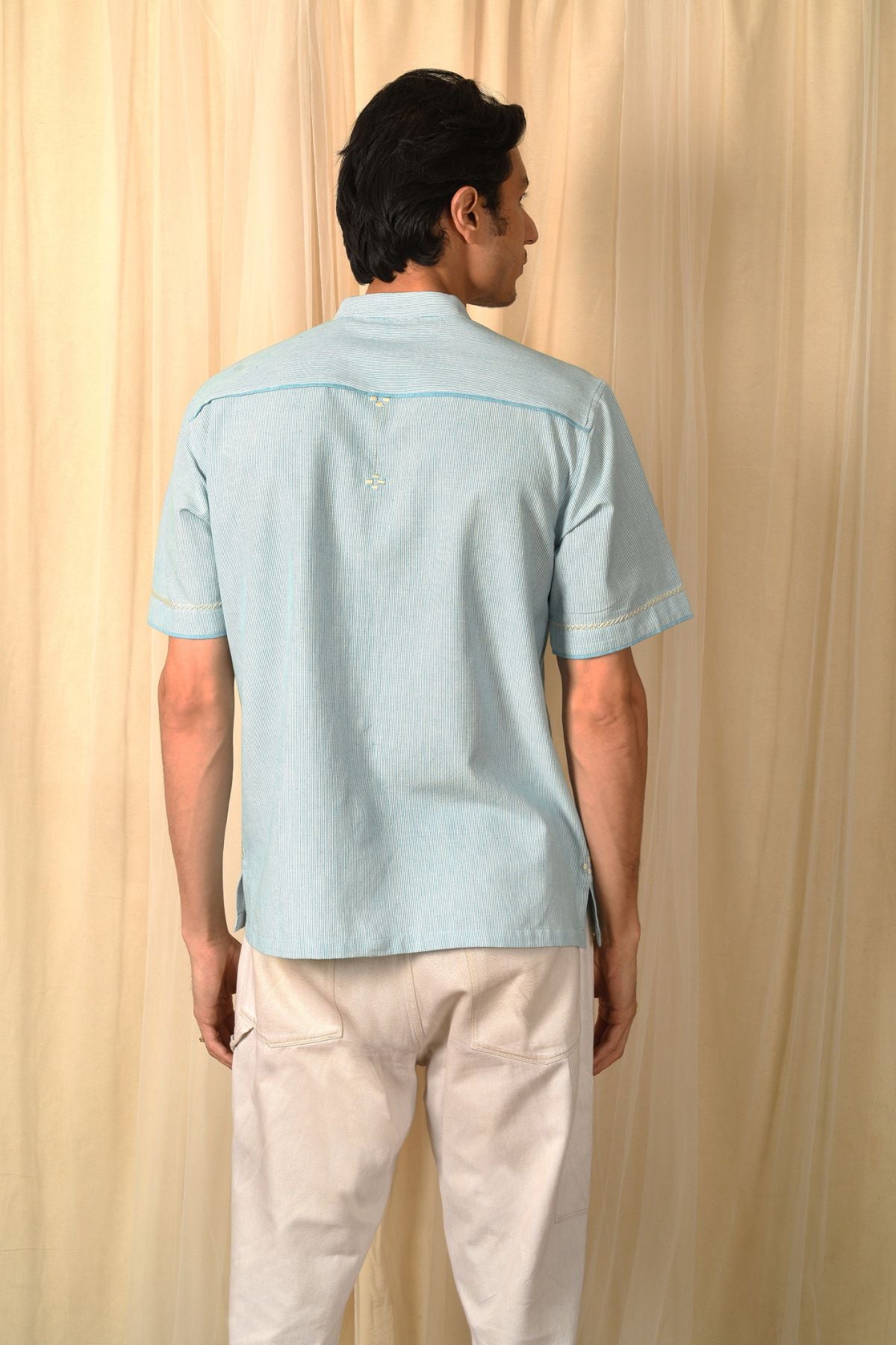 Baori Blue Hand Embroidered Half Sleeve Shirt