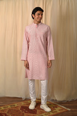 Baori Pink Hand Embroidered Full Sleeve Long Kurta