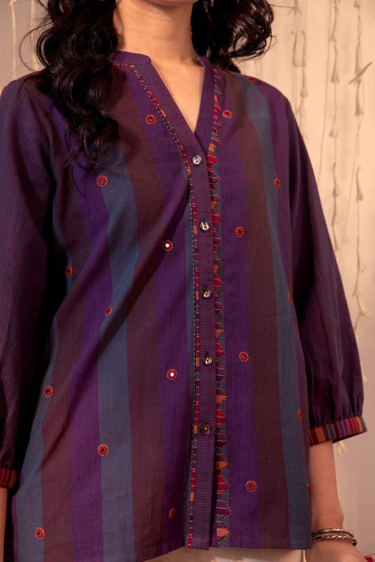 Haveli Applique And Kaanch Purple Hand Embroidered Top