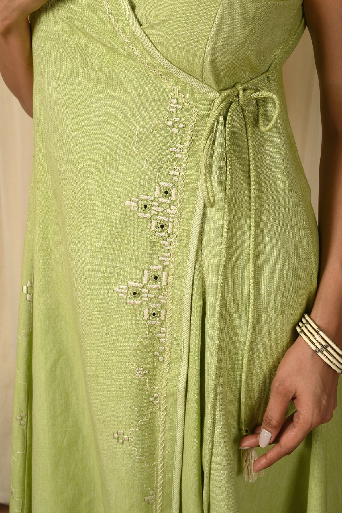 Baori Green Hand Embroidered Sleeveless Kurta Cum Dress