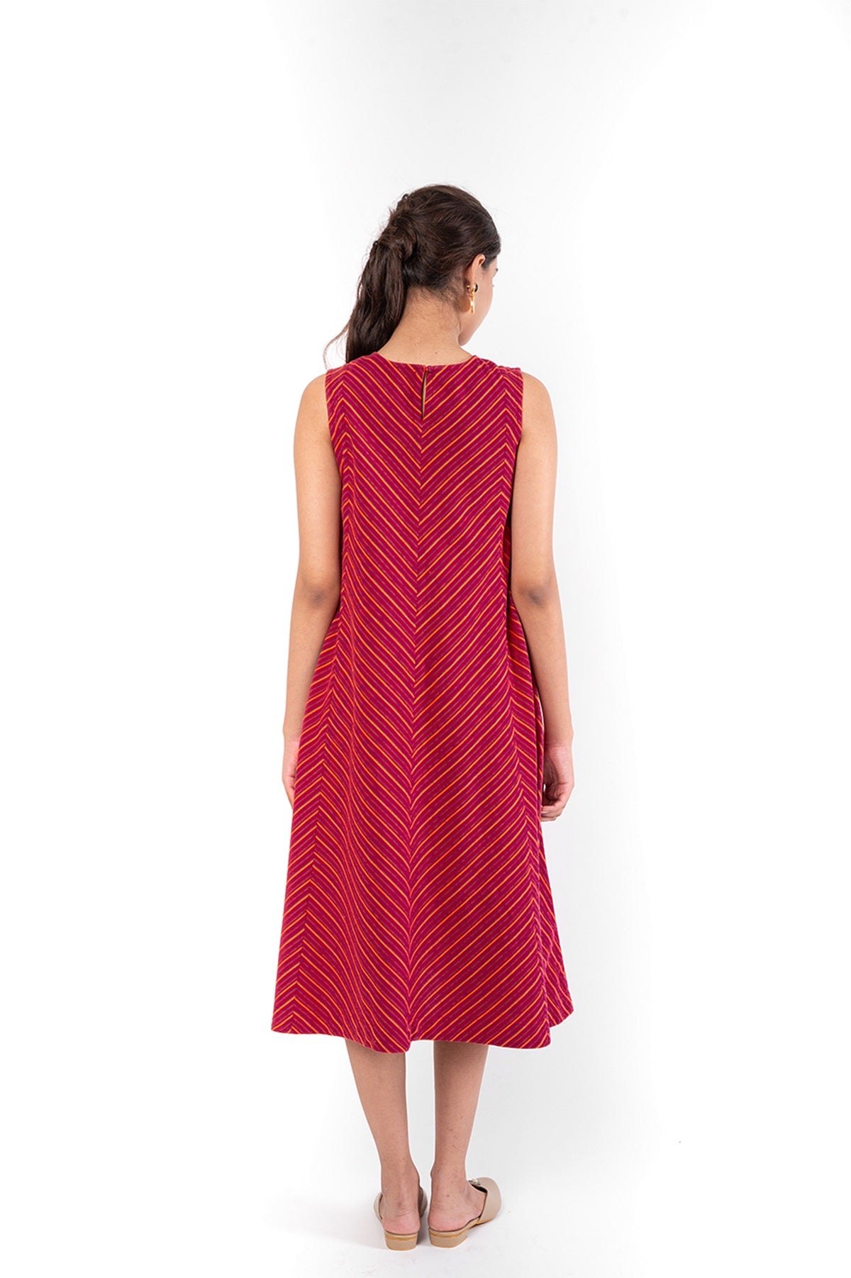 Pardis Red Chikankari Round Neck Dress