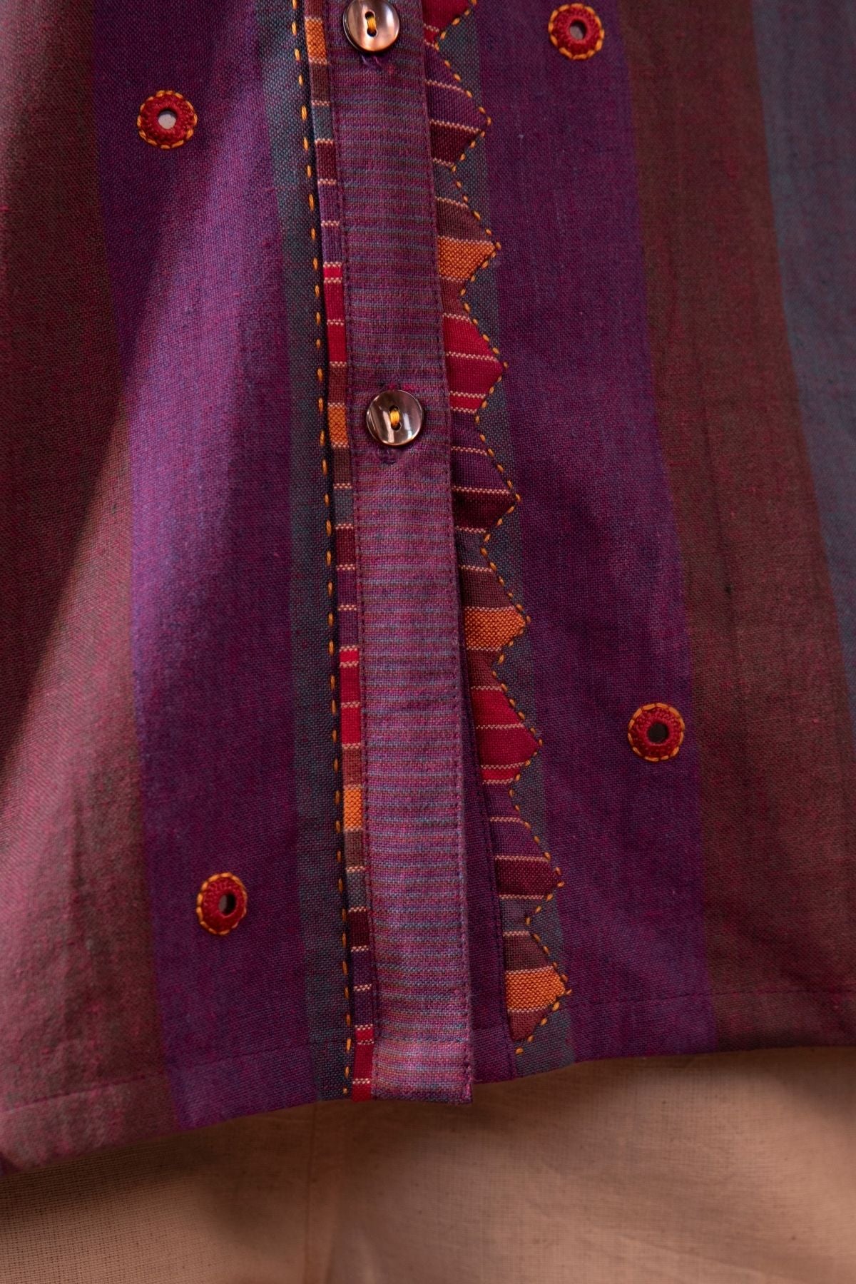 Haveli Applique And Kaanch Purple Hand Embroidered Top