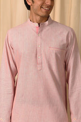 Baori Pink Hand Embroidered Full Sleeve Long Kurta