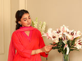Aashvi Coral V-Neck Mangalgiri Cotton Kurta With Desert Hand Embroidery