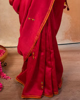 Surkh Chanderi Saree with Soof Hand Embroidery