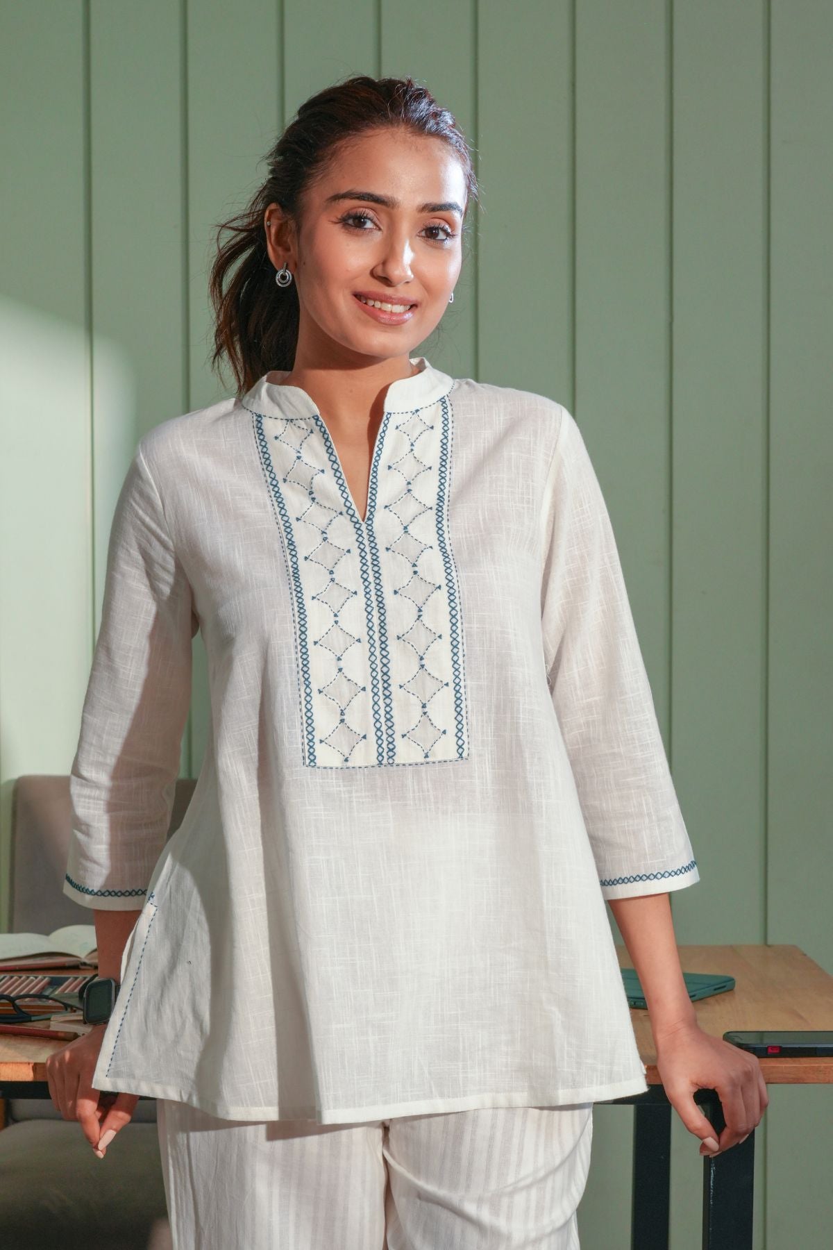 Dhwani White Cotton Top With Applique