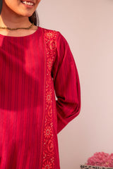 Haveli Chikankari Red Handwoven Cotton Flared Panel  Kurta