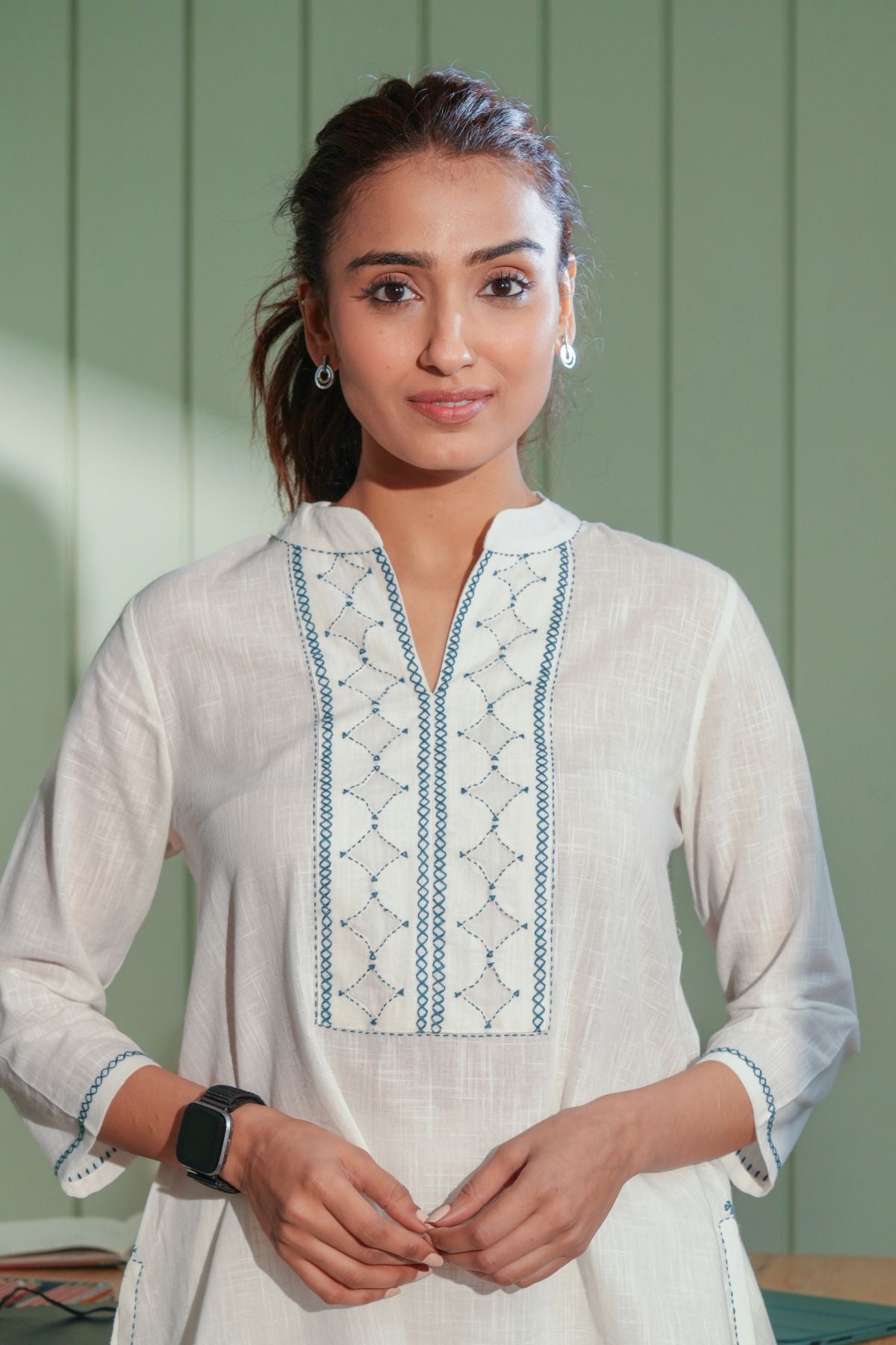 Dhwani White Cotton Top With Applique