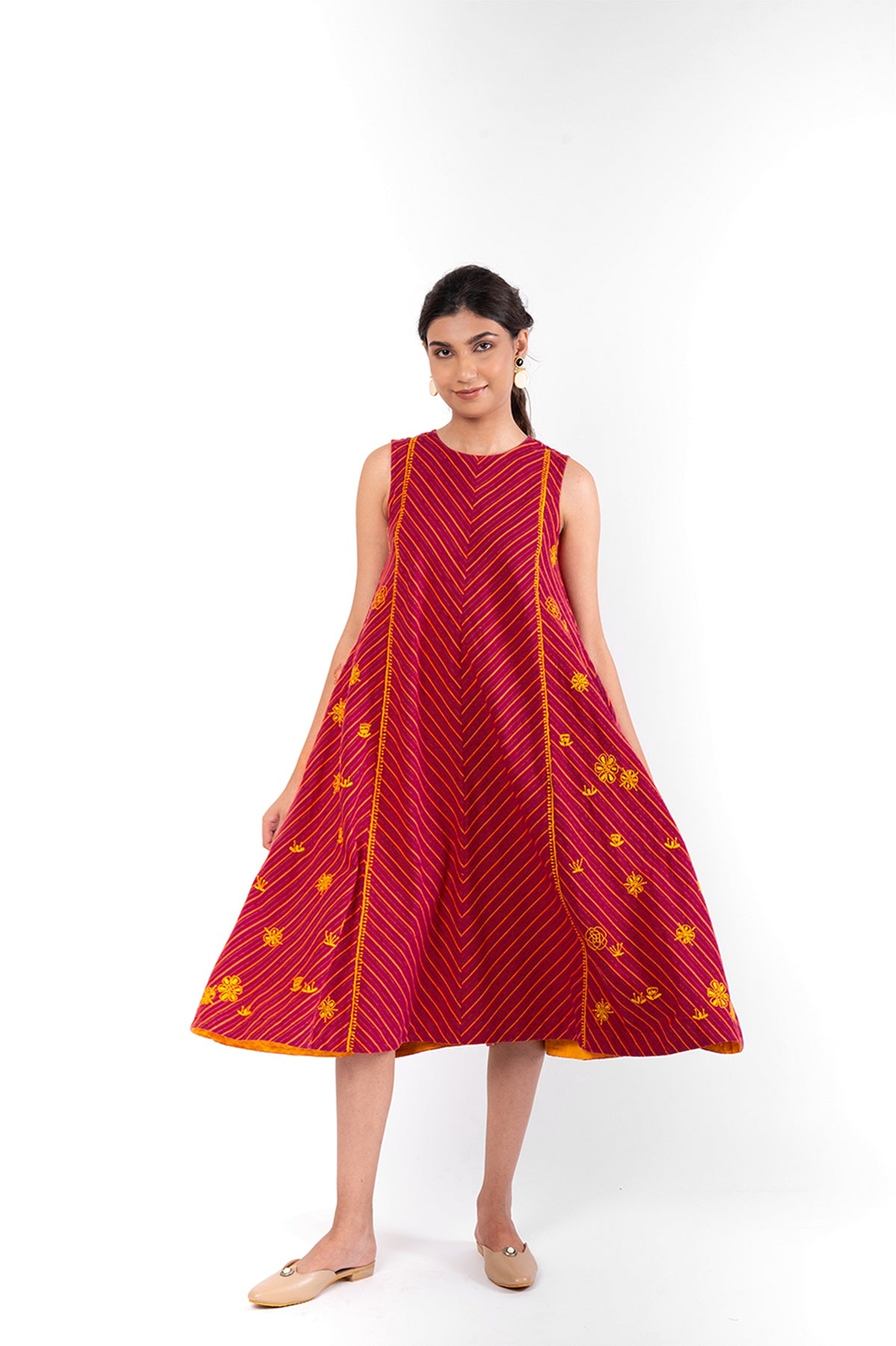 Pardis Red Chikankari Round Neck Dress