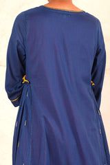 Saheli Double Layer Hand Embroidered Blue Mulmul Cotton Kurta Dress With Printed Pink Slip