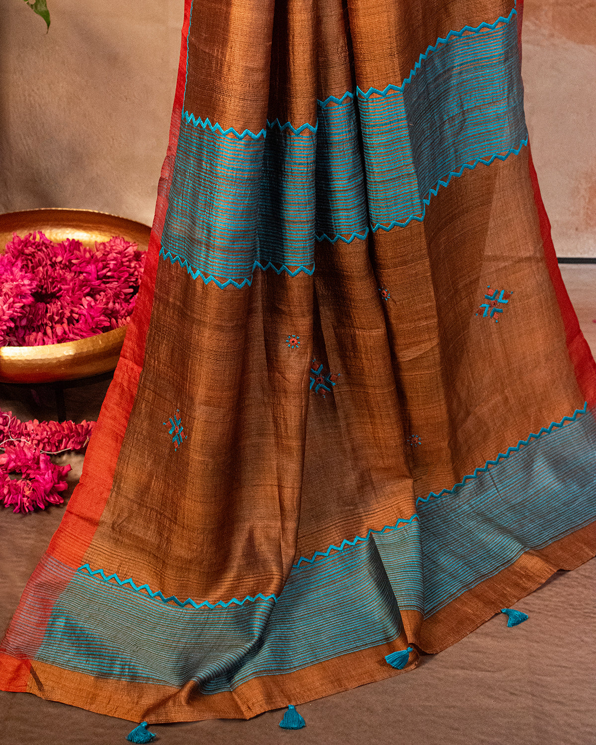 Copper Muga Saree with Soof Hand Embroidery
