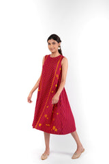 Pardis Red Chikankari Round Neck Dress