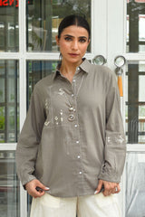 Bagh Cotton Full Sleeve Grey Hand Embroidered Top