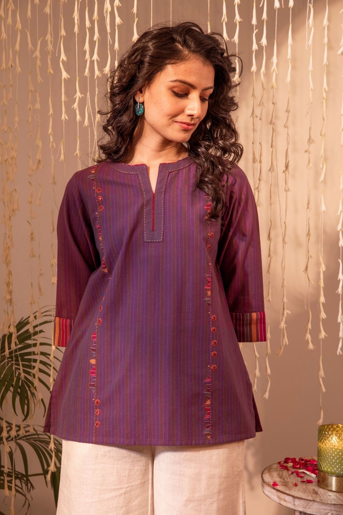 Haveli Applique Purple Hand Embroidered Top