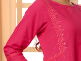 Aashvi Pink Kalidar Mangalgiri Cotton Kurta With Desert Hand Embroidery