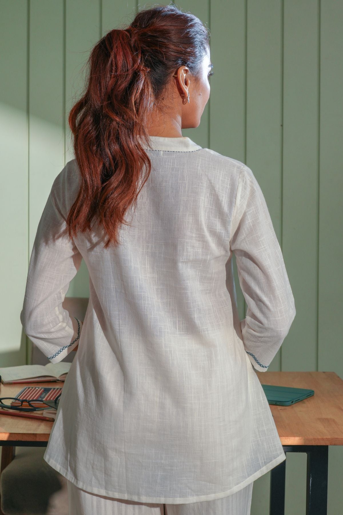 Dhwani White Cotton Top With Applique