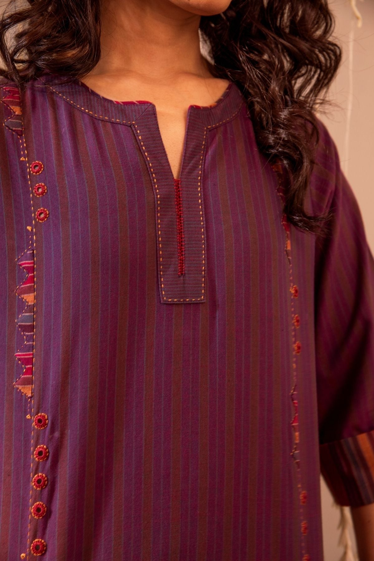 Haveli Applique Purple Hand Embroidered Top