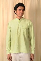 Baori Green Hand Embroidered Full Sleeve Short Kurta