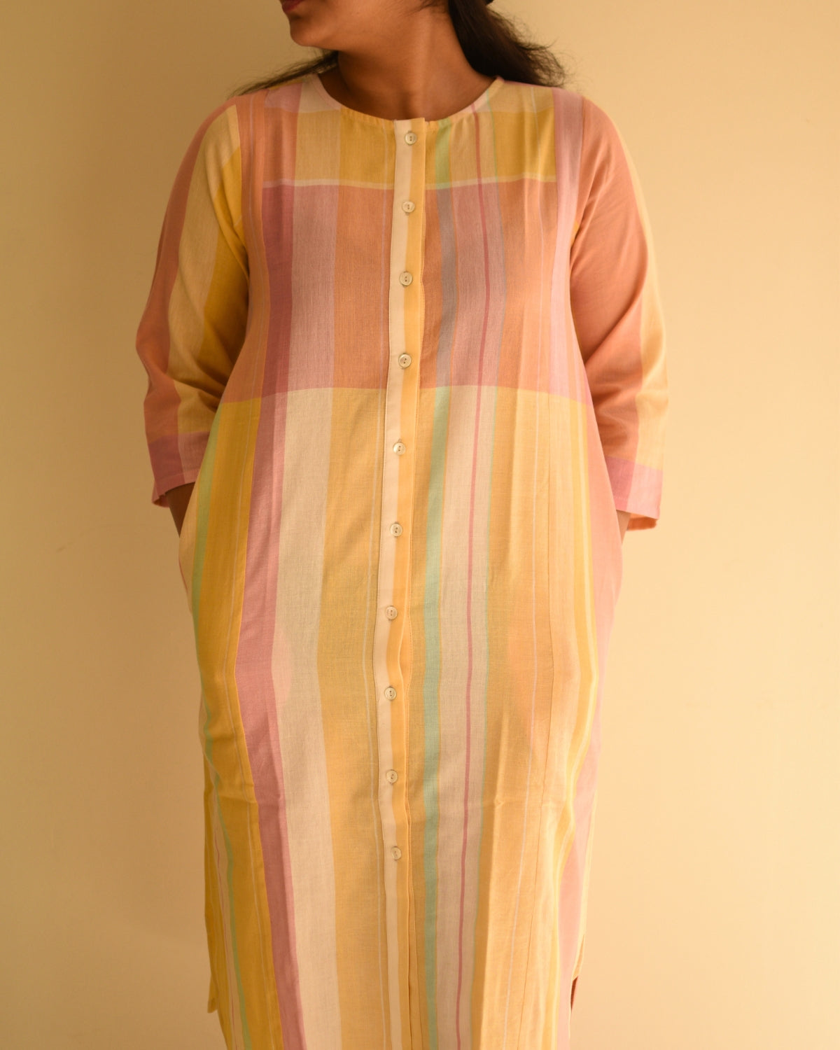 Dhwani Pastel A-Line Handwoven Cotton Dress