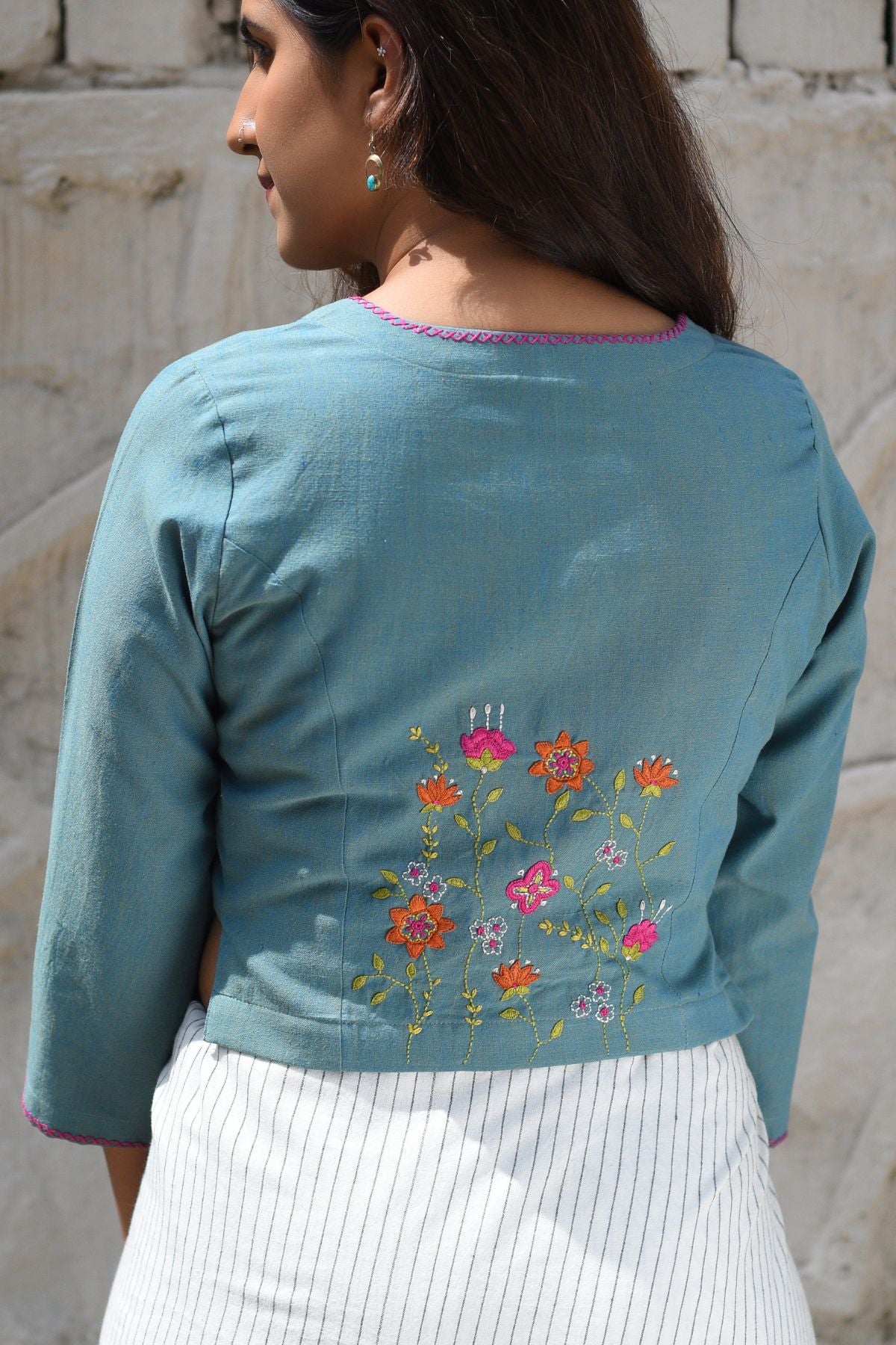 Cheenth Blue Blouse With Pucca Embroidered On Back