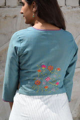 Cheenth Blue Blouse With Pucca Embroidered On Back
