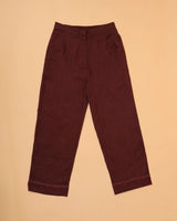 Kaanch Brown Straight-Fit Cotton Pant With Kantha Hand Embroidery