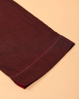 Kaanch Brown Straight-Fit Cotton Pant With Kantha Hand Embroidery