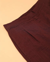 Kaanch Brown Straight-Fit Cotton Pant With Kantha Hand Embroidery