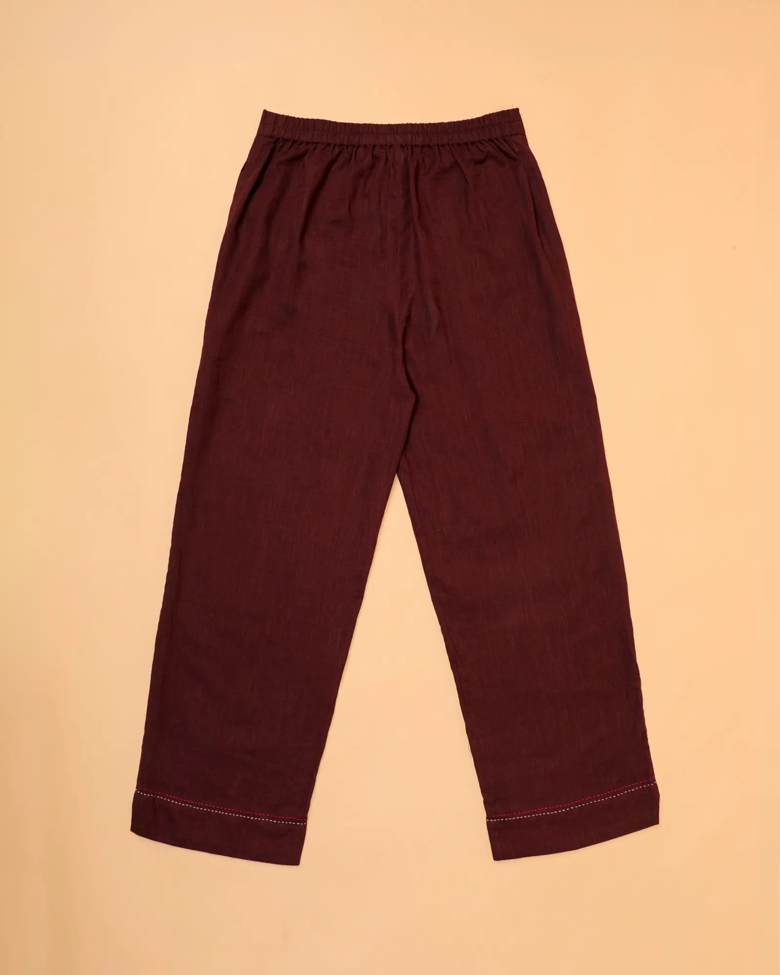 Kaanch Brown Straight-Fit Cotton Pant With Kantha Hand Embroidery