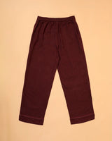 Kaanch Brown Straight-Fit Cotton Pant With Kantha Hand Embroidery
