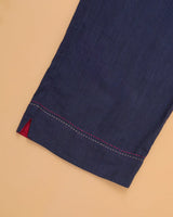 Kaanch Blue Straight-Fit Cotton Pant With Kantha Hand Embroidery