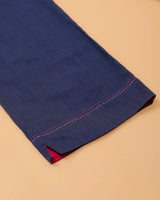 Kaanch Blue Straight-Fit Cotton Pant With Kantha Hand Embroidery