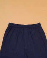 Kaanch Blue Straight-Fit Cotton Pant With Kantha Hand Embroidery