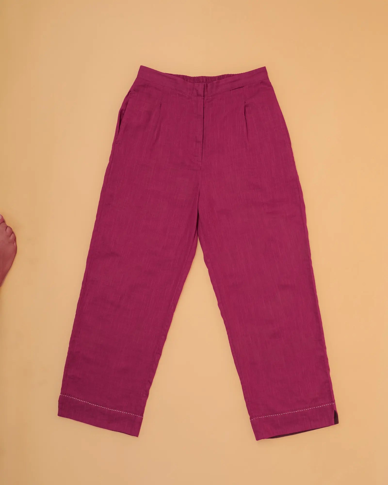 Kaanch Pink Straight-Fit Cotton Pant With Kantha Hand Embroidery