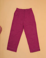 Kaanch Pink Straight-Fit Cotton Pant With Kantha Hand Embroidery