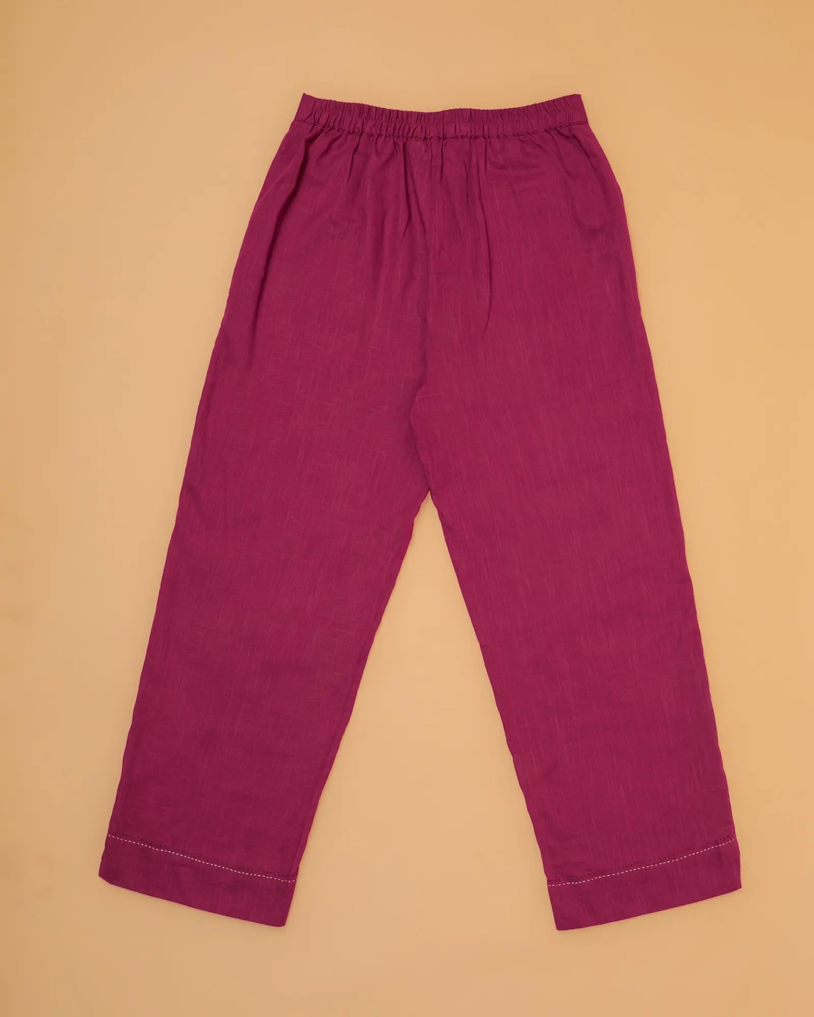 Kaanch Pink Straight-Fit Cotton Pant With Kantha Hand Embroidery