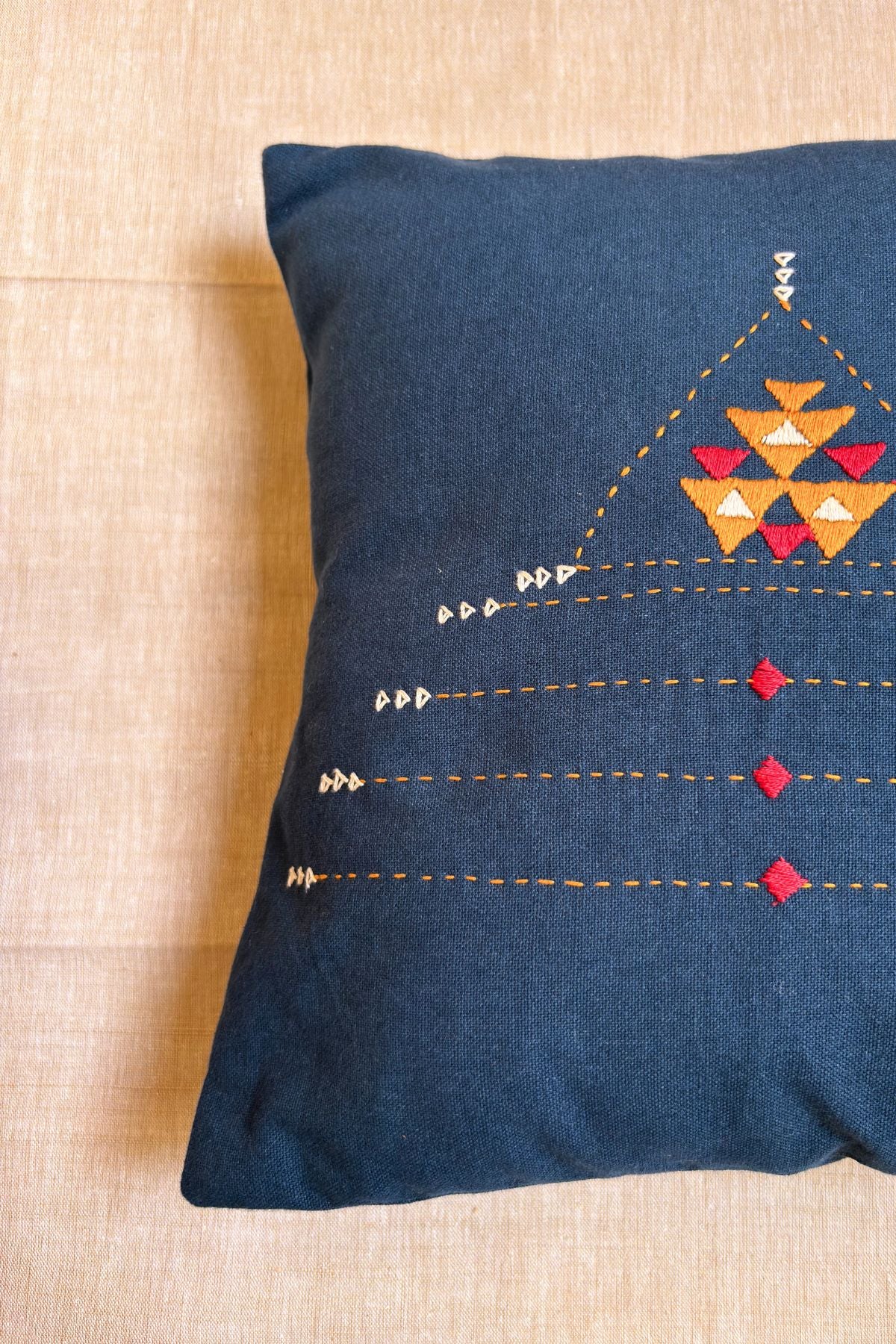 Eshna Blue Pyramid Cushion Cover with Soof Hand Embroidery