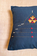 Eshna Blue Pyramid Cushion Cover with Soof Hand Embroidery