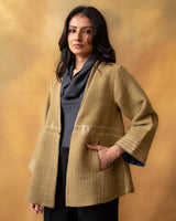 Dhaani Olive Green Handwoven Naturally Dyed Woolen Short Jacket