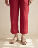 Dhwani Red Straight-Fit Cotton Pants With Dessert Hand Embroidery