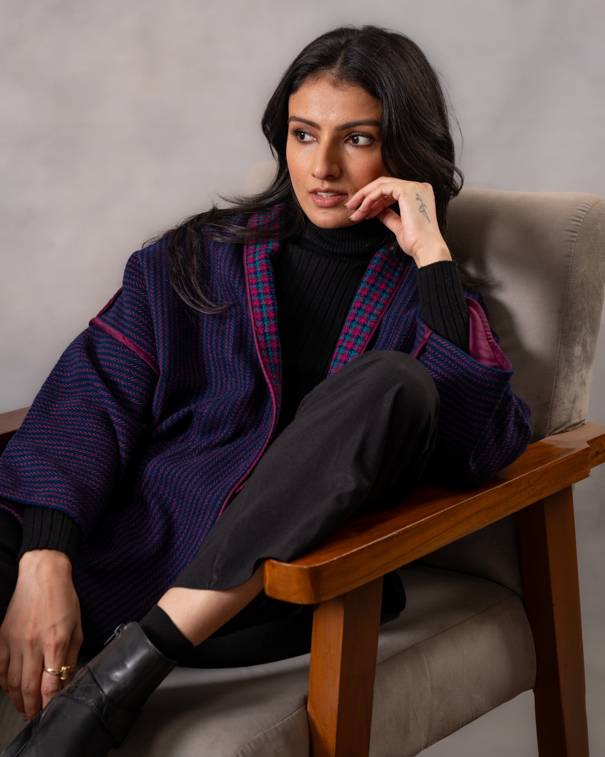 Gurez Blue Striped Handwoven Woolen Jacket