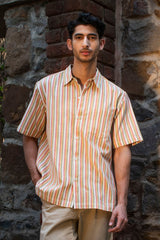 Dhaari Multi Color Striped Handwoven Half Sleeve Pure Cotton Shirt