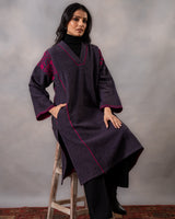 Gurez  Purple-Rapsody Handwoven Woolen Phiran with Chikankari Hand Embroidery