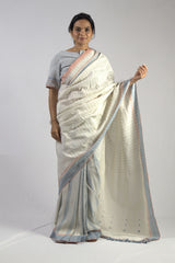 White Rann Linen Kala Cotton Kutchi Saree