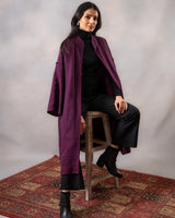 Gurez Wine Striped Handwoven Woolen Long Jacket