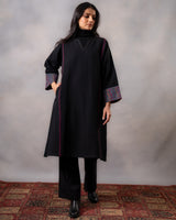 Gurez Midnight Handwoven Woolen Phiran with Hand Applique
