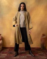 Dhaani Olive Green Handwoven Naturally Dyed Woolen Long Jacket