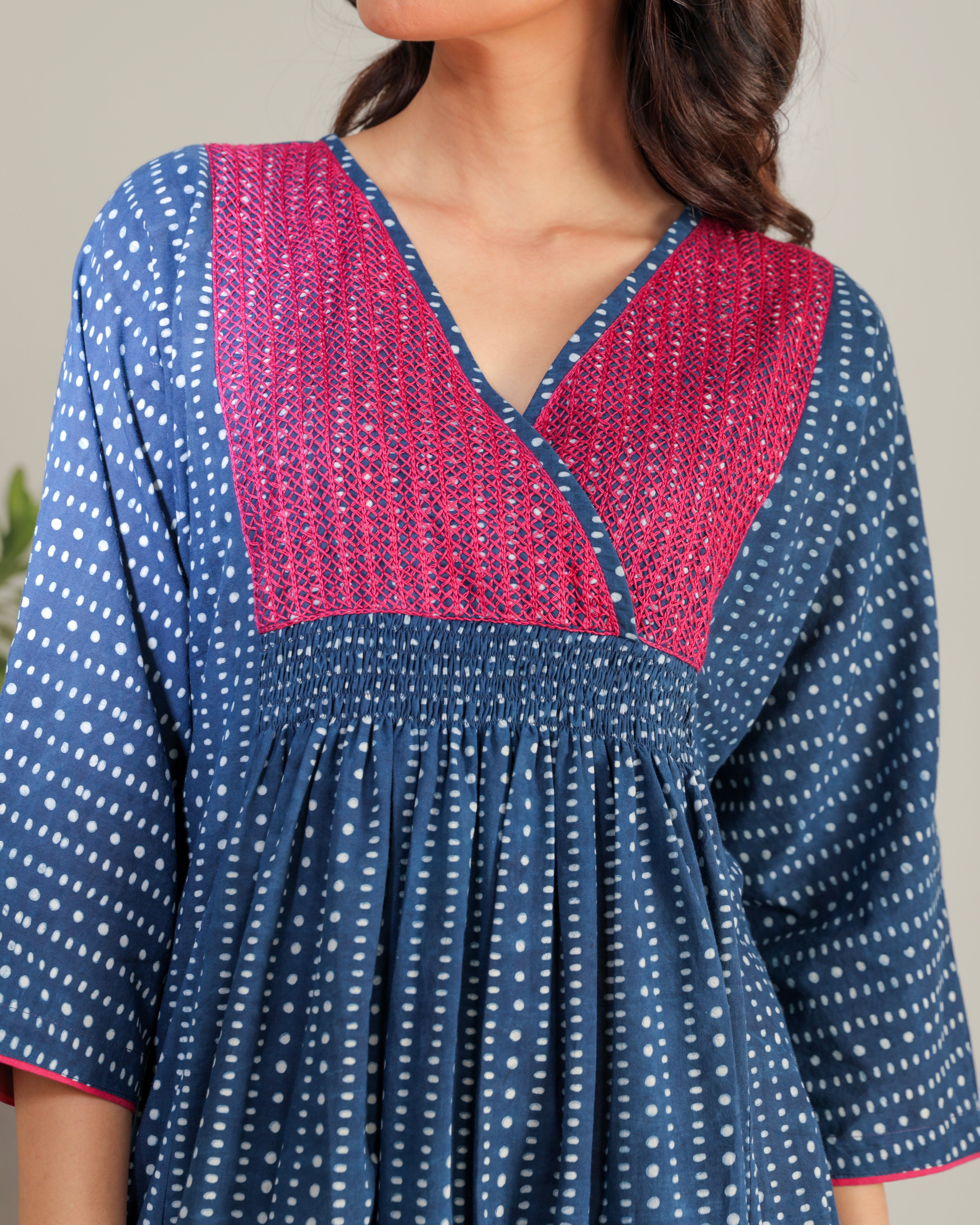 Chaaya Indigo Block Printed Dress With Kimono Sleeves