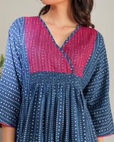 Chaaya Indigo Block Printed Dress With Kimono Sleeves
