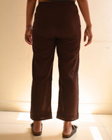 Kaanch Brown Straight-Fit Cotton Pant With Kantha Hand Embroidery - 🚚 Pre-Order: Ships in 2 weeks.